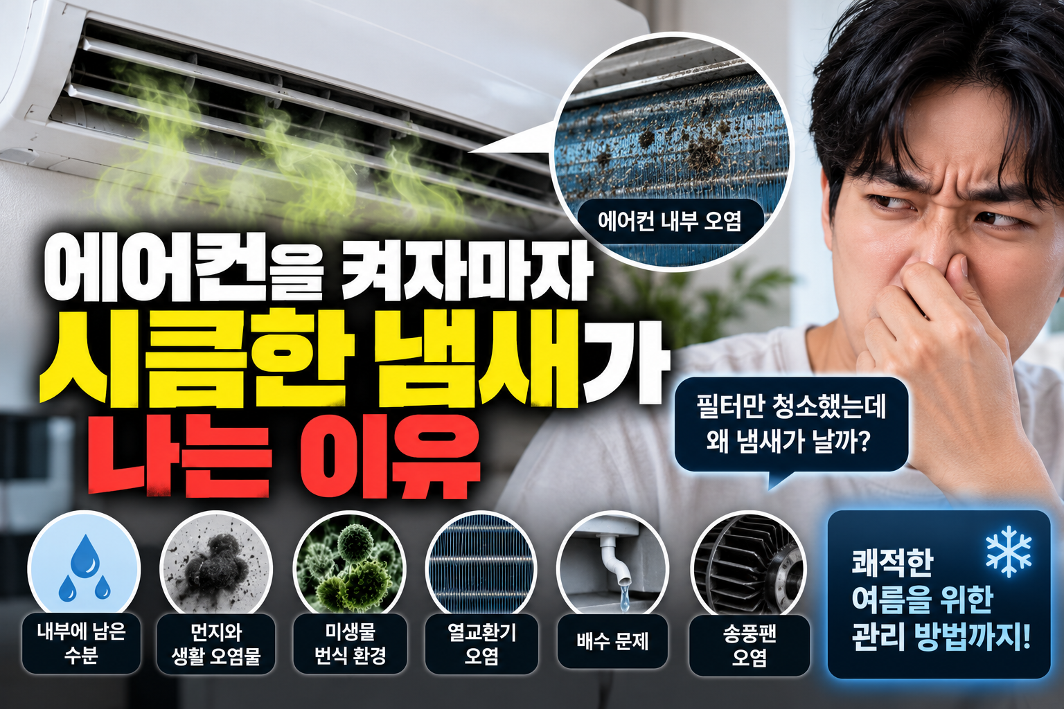 에어컨을 켜자마자 시큼한 냄새가 나는 이유
