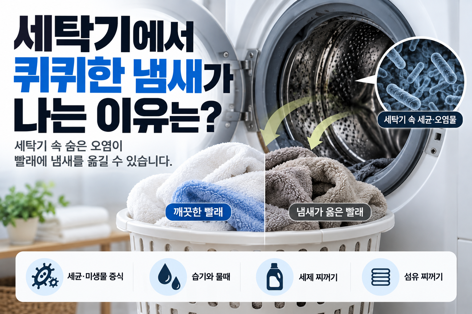 세탁기에서 퀴퀴한 냄새가 나는 원인과 빨래에 냄새가 옮는 이유