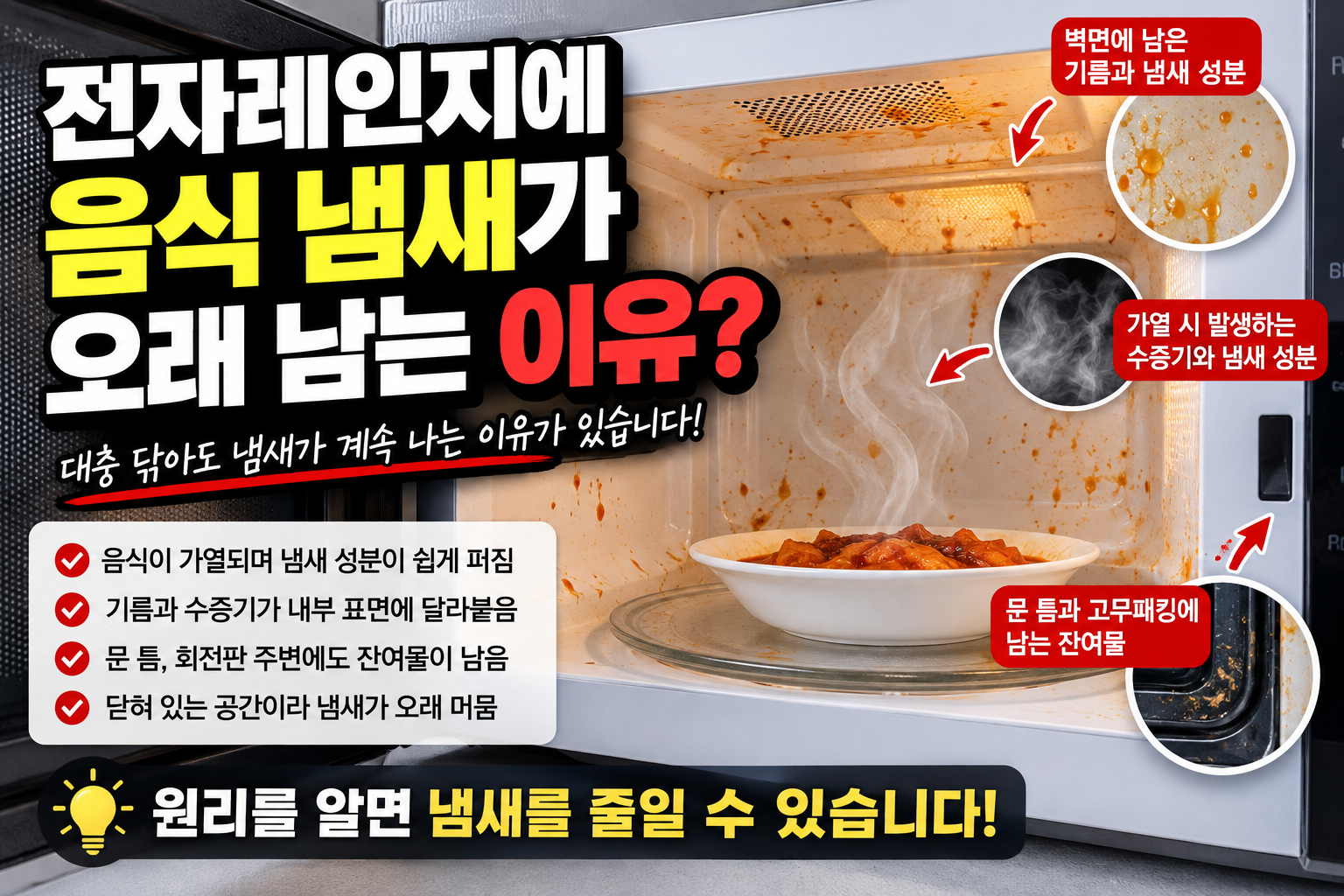 전자레인지에 음식 냄새가 오래 남는 이유