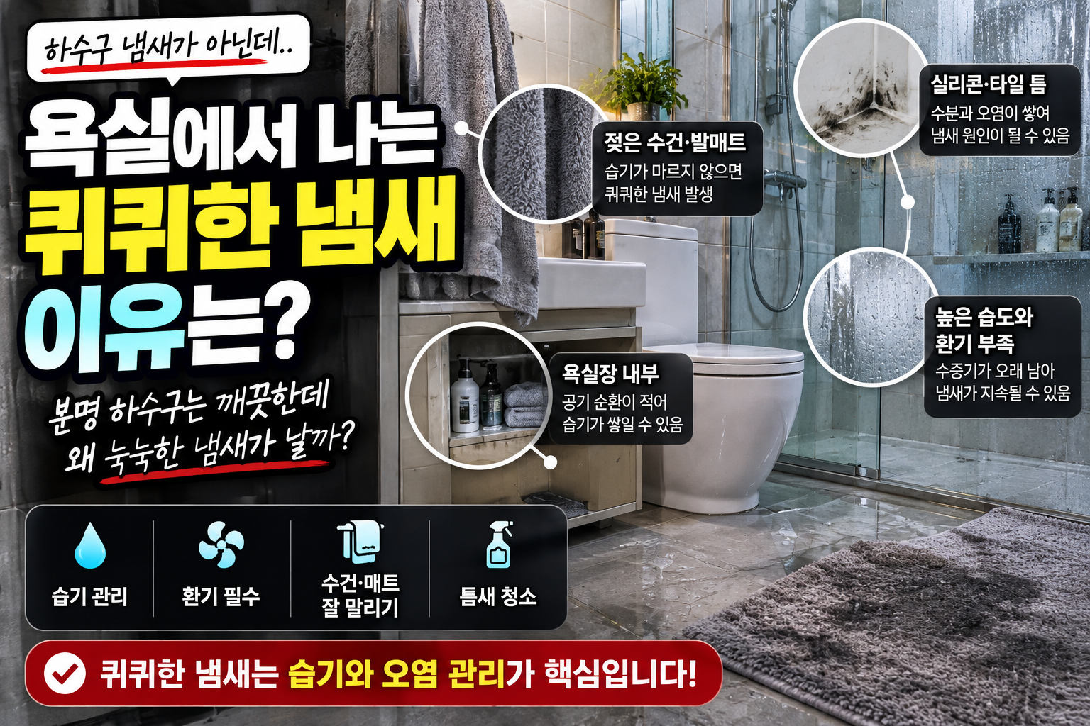 욕실에서 하수구 냄새가 아닌 퀴퀴한 냄새가 나는 이유