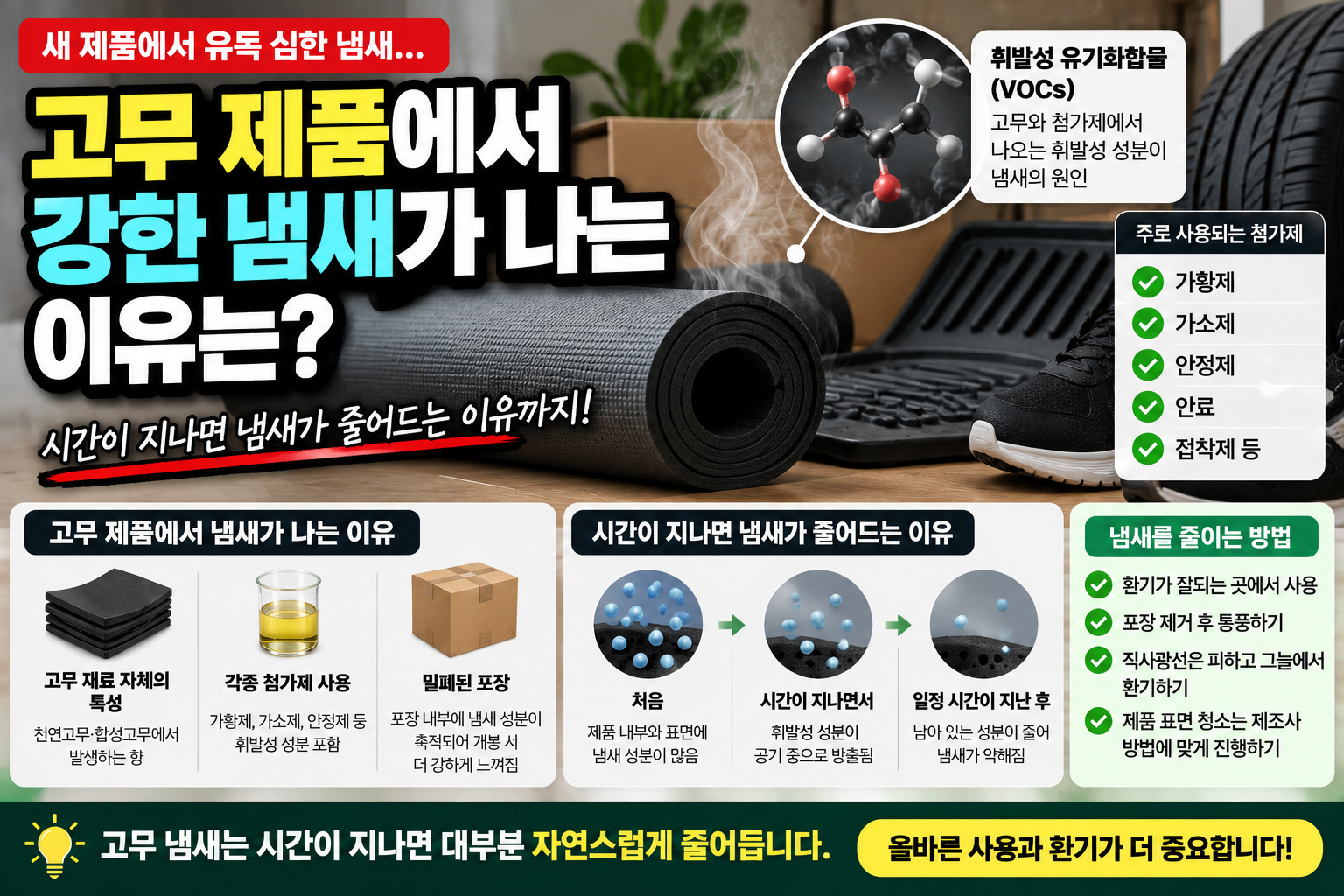 고무 냄새의 원인과 줄이는 법